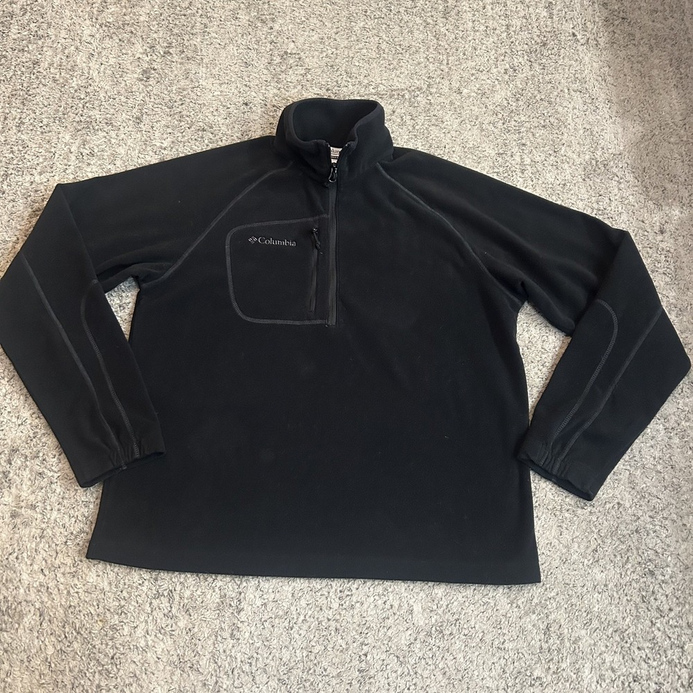 Columbia Sweater Mens large Black Fleece Pullover Quarter Zip Lightweight